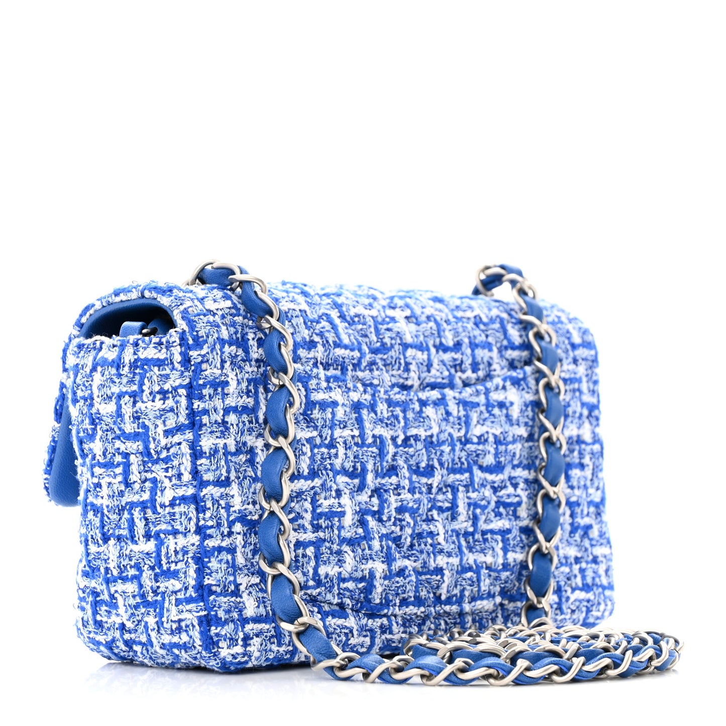 Tweed Quilted Mini Rectangular Flap Blue White