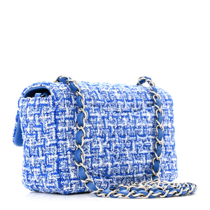Chanel Tweed Quilted Mini Rectangular Flap Blue White 3 of 11