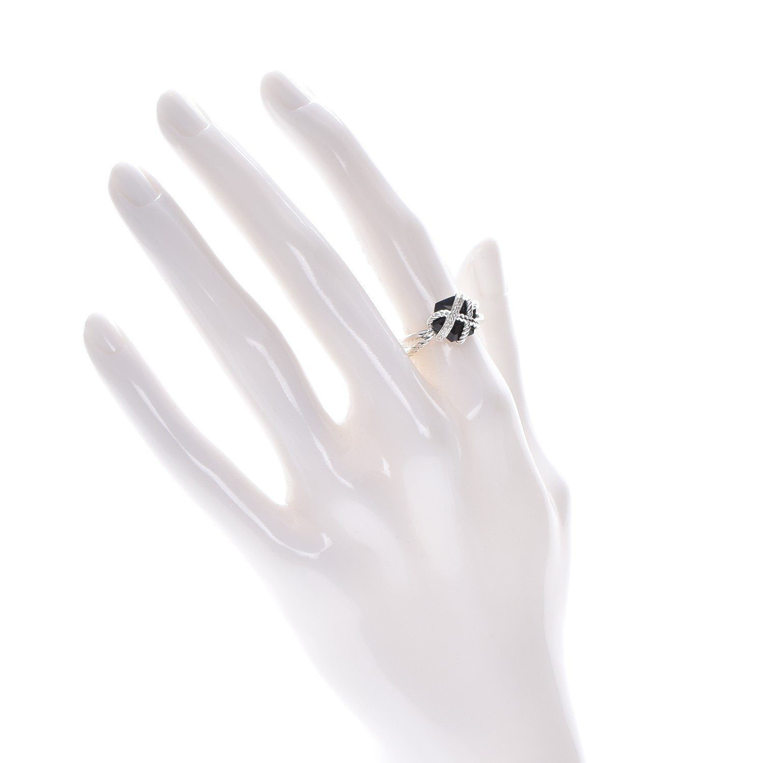 David Yurman Sterling Silver Diamond Black Onyx 10mm Cable Wrap Ring 52 6 2 of 4