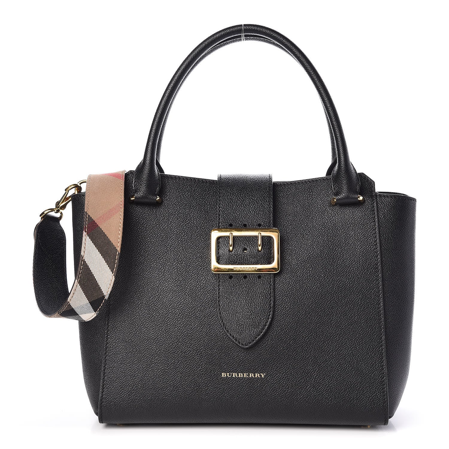 Burberry Soft Grain Calfskin Medium Buckle Tote Black 1 of 10