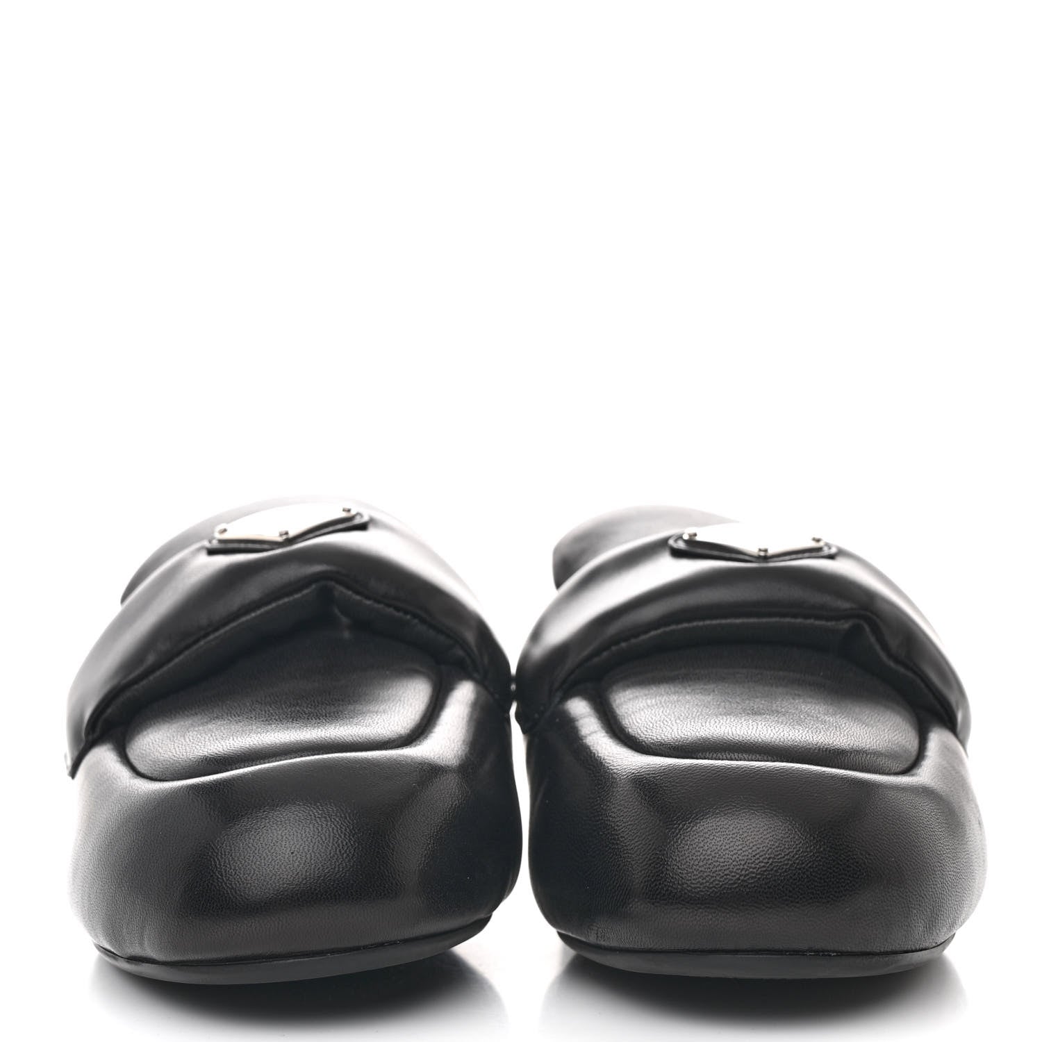 Prada Nappa Soft Padded Metal Triangle Logo Lug Sole 20mm Mules 37 Black 3 of 11