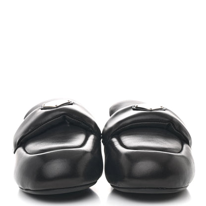 Prada Nappa Soft Padded Metal Triangle Logo Lug Sole 20mm Mules 37 Black 3 of 11