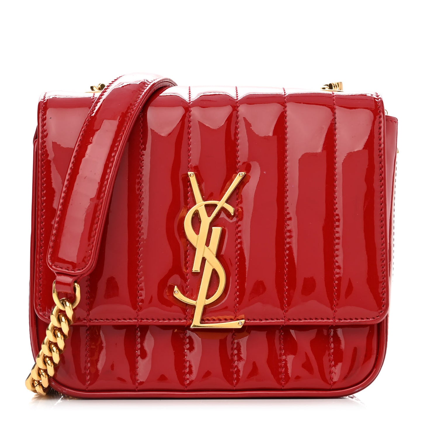 Patent Matelasse Monogram Small Vicky Chain Bag Red