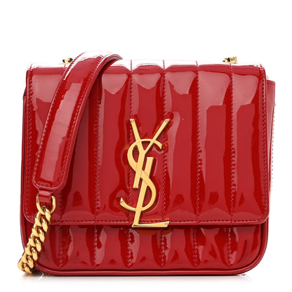 Saint Laurent Patent Matelasse Monogram Small Vicky Chain Bag Red 1 of 14