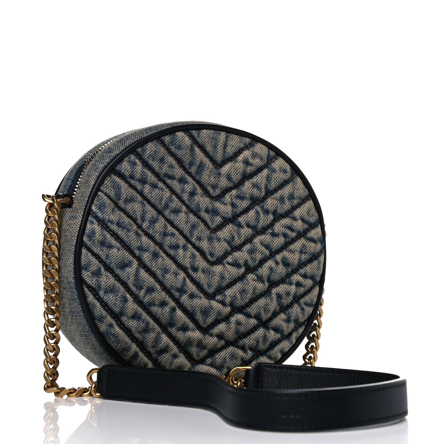Saint Laurent Denim Quilted Monogram Round Crossbody Bag Rodeo Blue 2 of 8