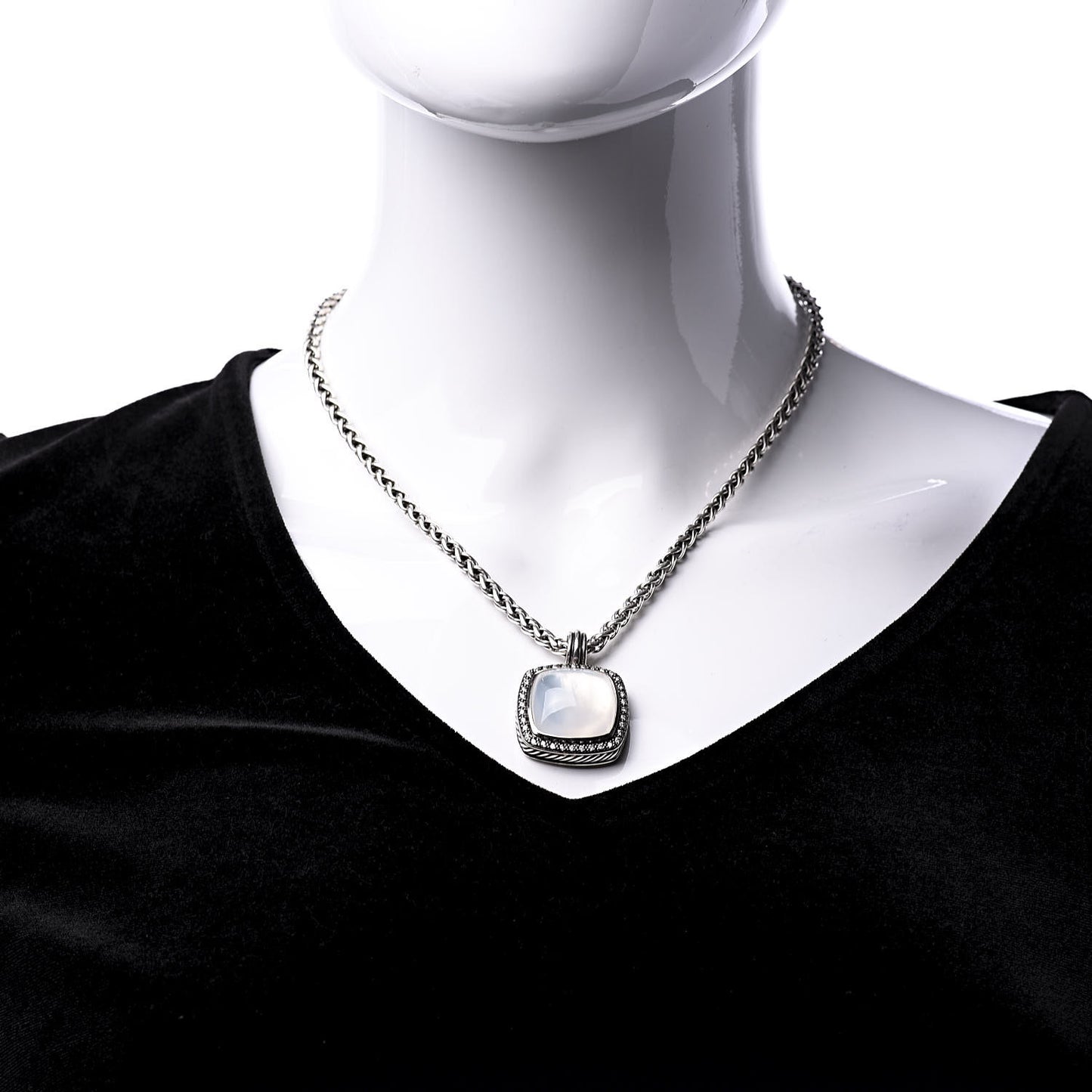 Sterling Silver Diamond Moonstone 20mm Moonlight Ice Enhancer Pendant Necklace