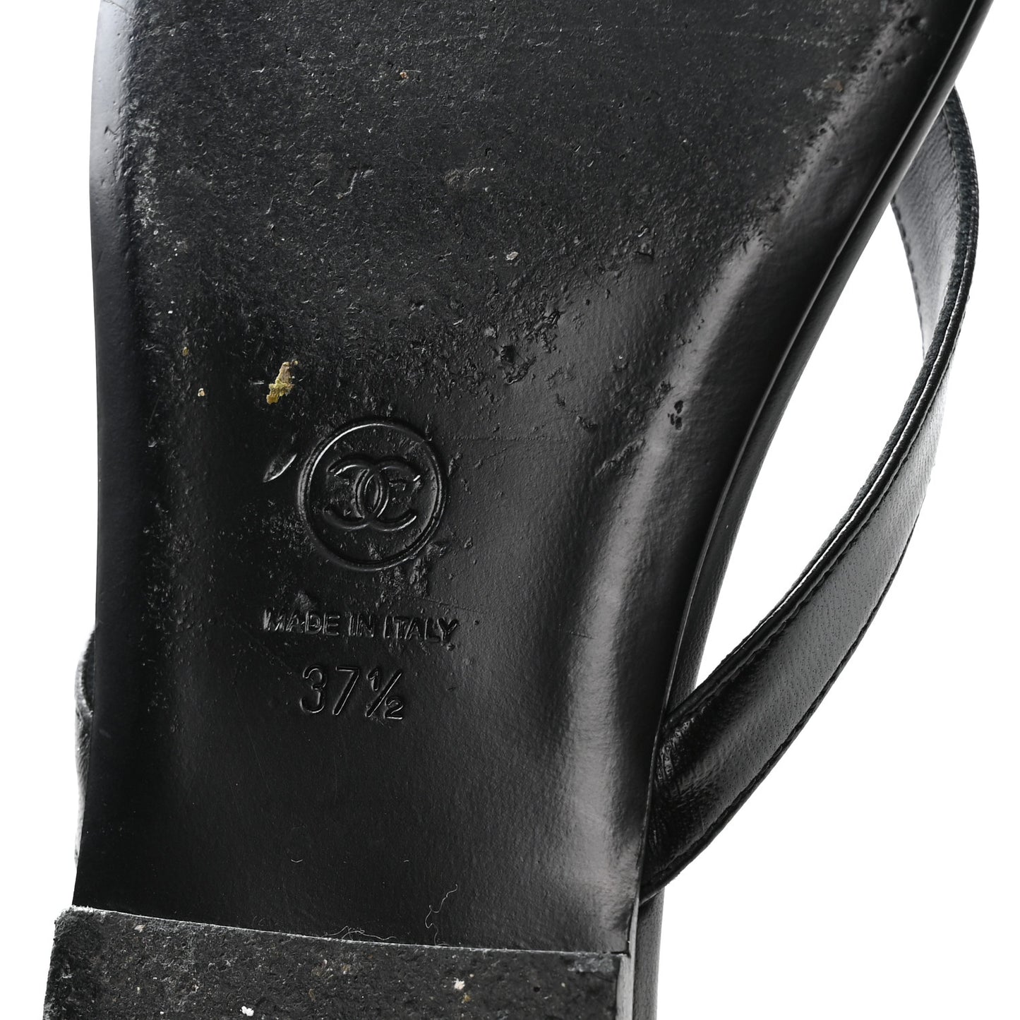 Shiny Lambskin Crystal CC Thong Sandals 37.5 Black