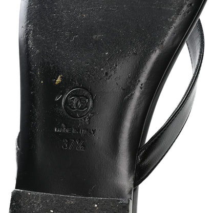 Chanel Shiny Lambskin Crystal CC Thong Sandals 37.5 Black 7 of 9
