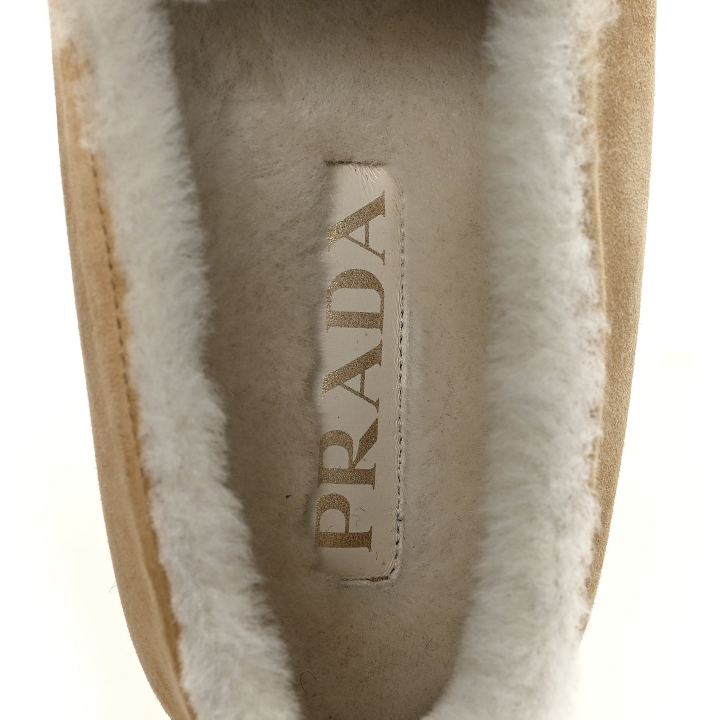 Suede Shearling Triangle Logo Loafer 39 Ecru