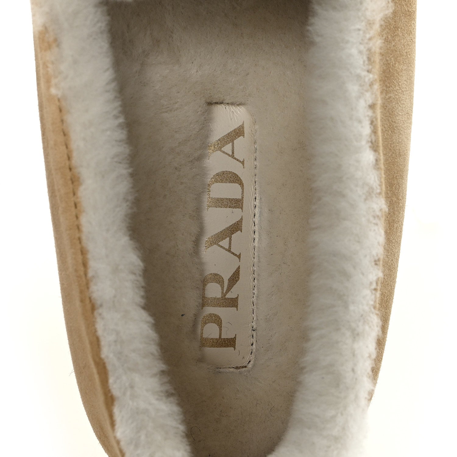 Prada Suede Shearling Triangle Logo Loafer 39 Ecru 8 of 9