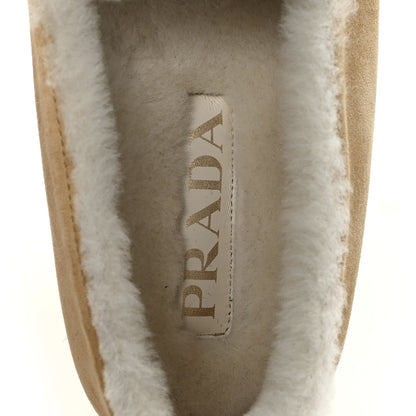 Prada Suede Shearling Triangle Logo Loafer 39 Ecru 8 of 9