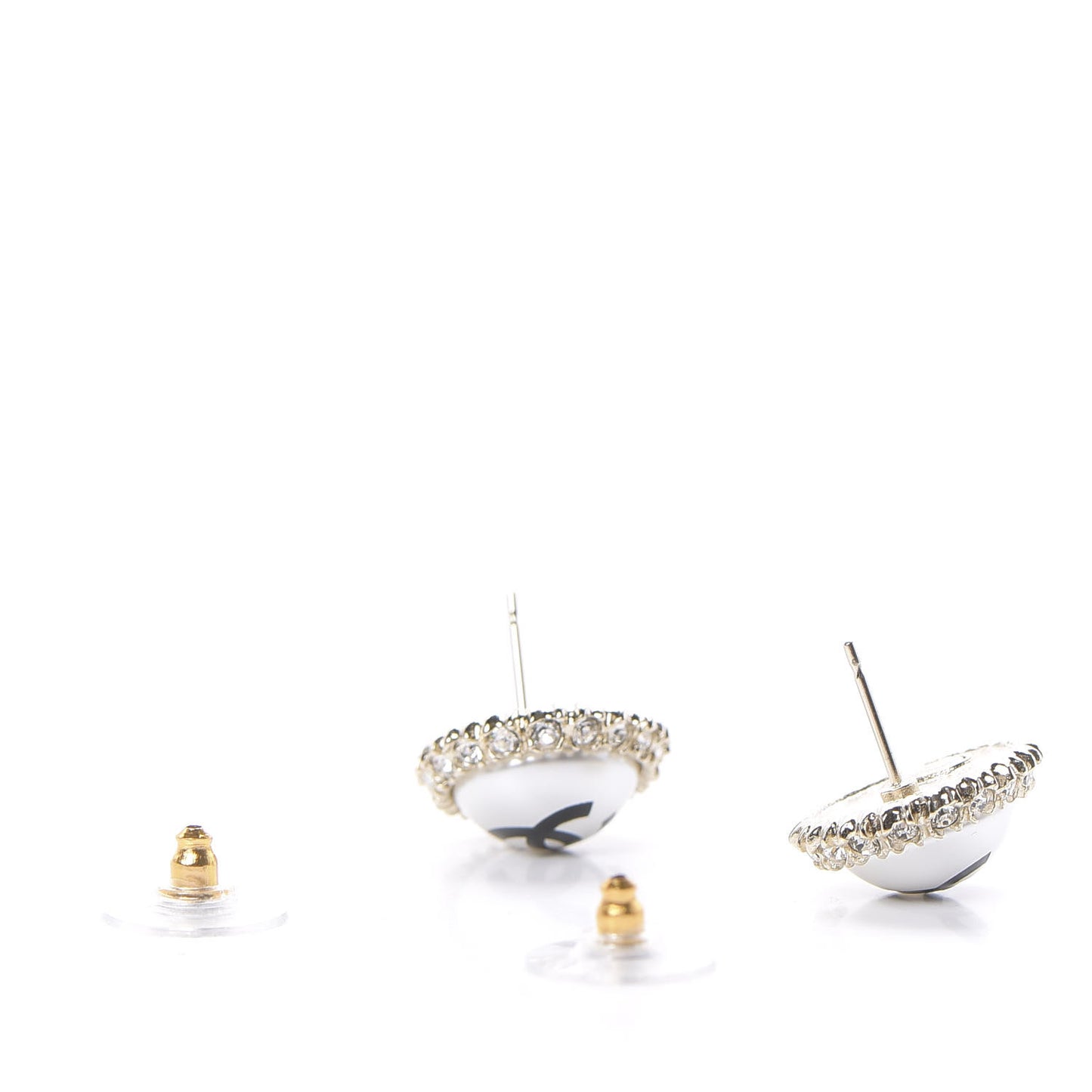 Crystal Pearl CC Round Earrings Gold Pearly White Black