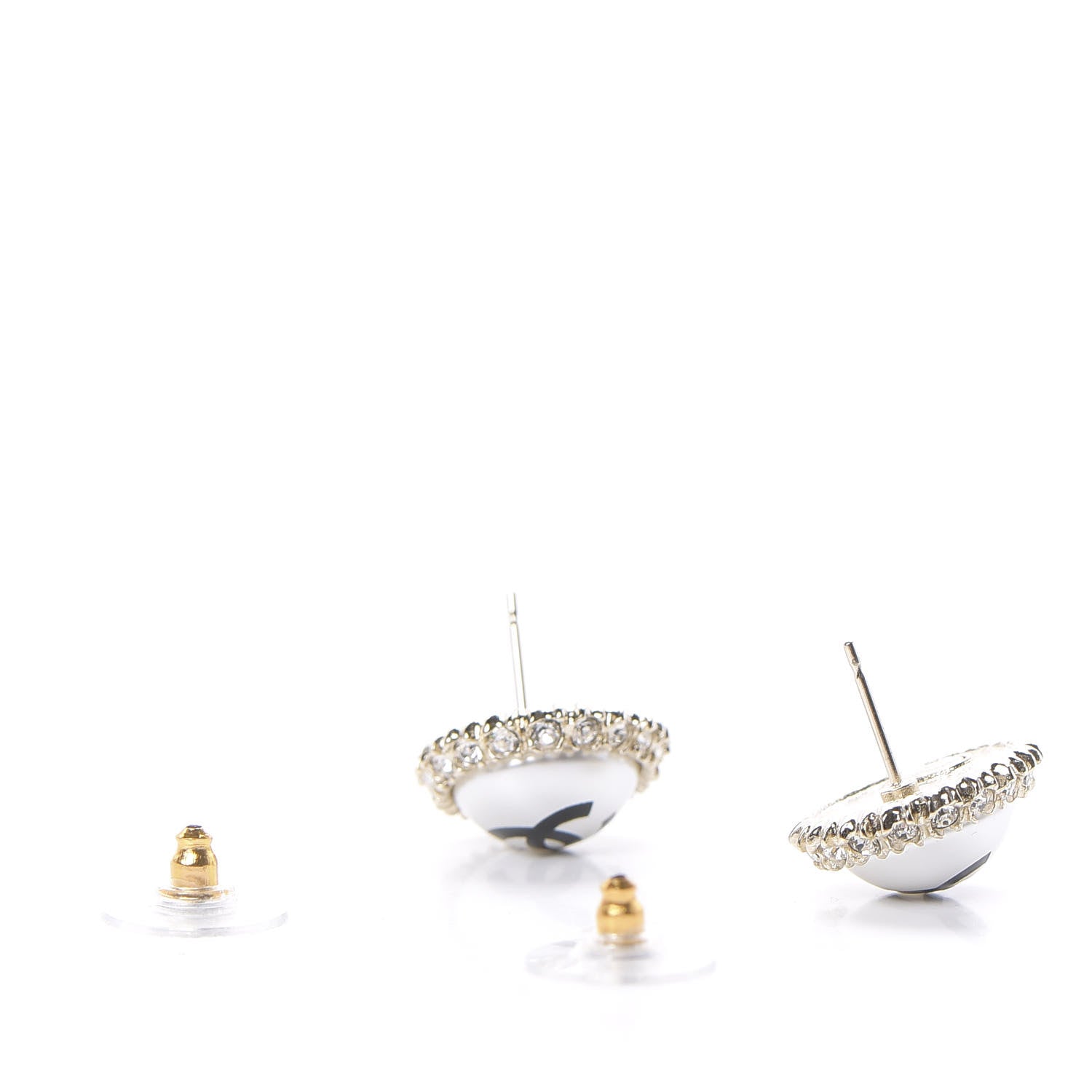 Chanel Crystal Pearl CC Round Earrings Gold Pearly White Black 3 of 5