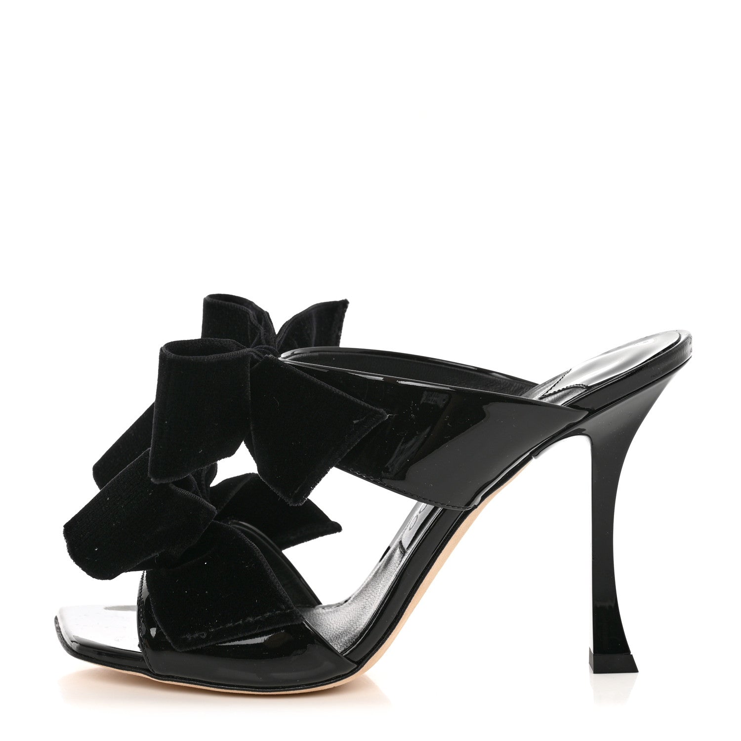 Jimmy Choo Patent Velvet Bow Mule Sandals 36.5 Black 1 of 8