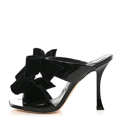 Jimmy Choo Patent Velvet Bow Mule Sandals 36.5 Black 1 of 8