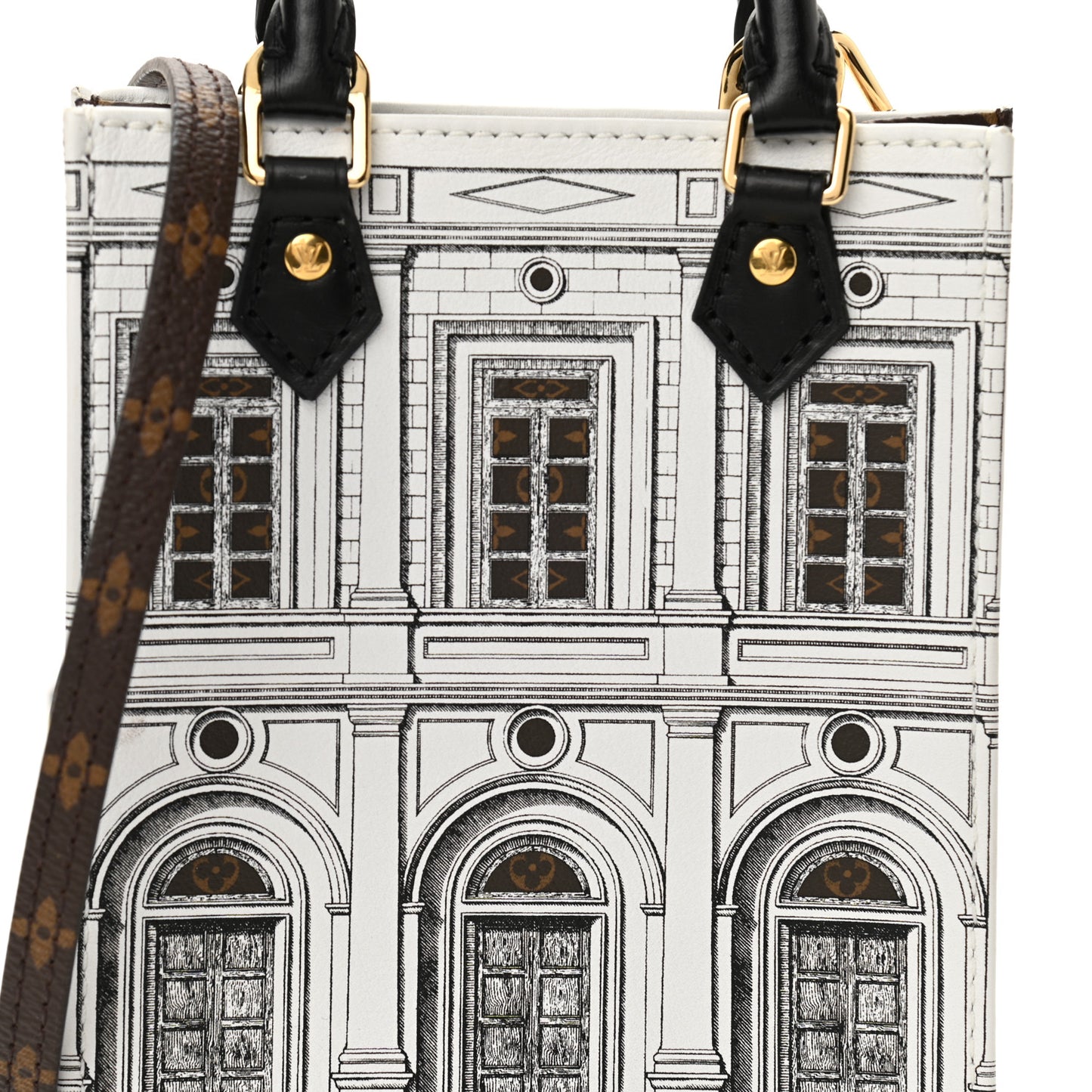 X FORNASETTI Calfskin Architettura Petit Sac Plat Black White