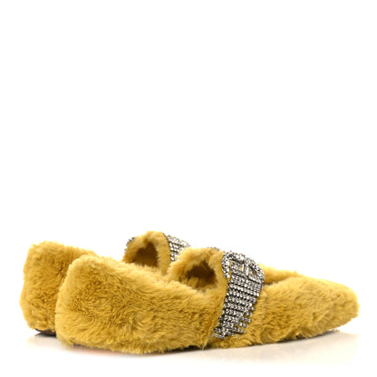 Jimmy Choo Faux Fur Crystal Embellished Krista Flats 37 Yellow 4 of 7