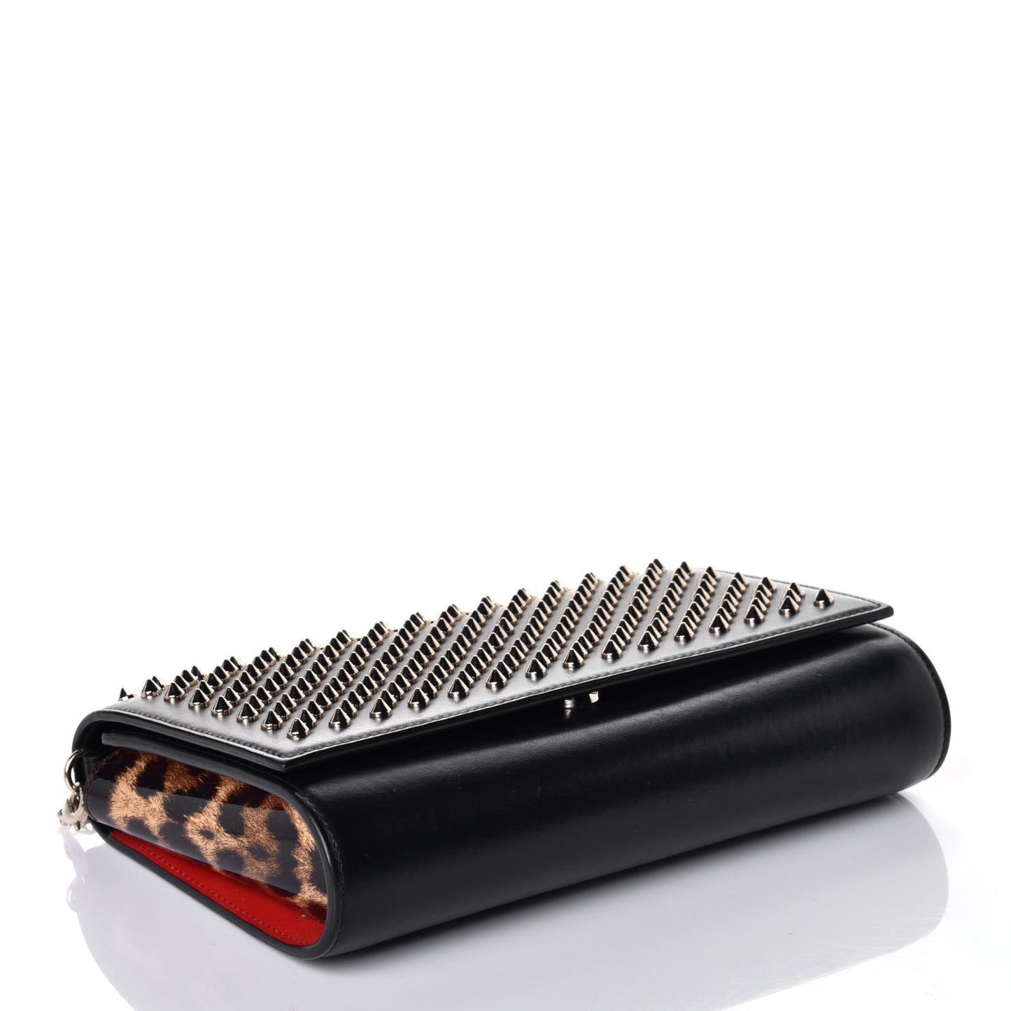 Calfskin Patent Leopard Spikes Paloma Clutch Black