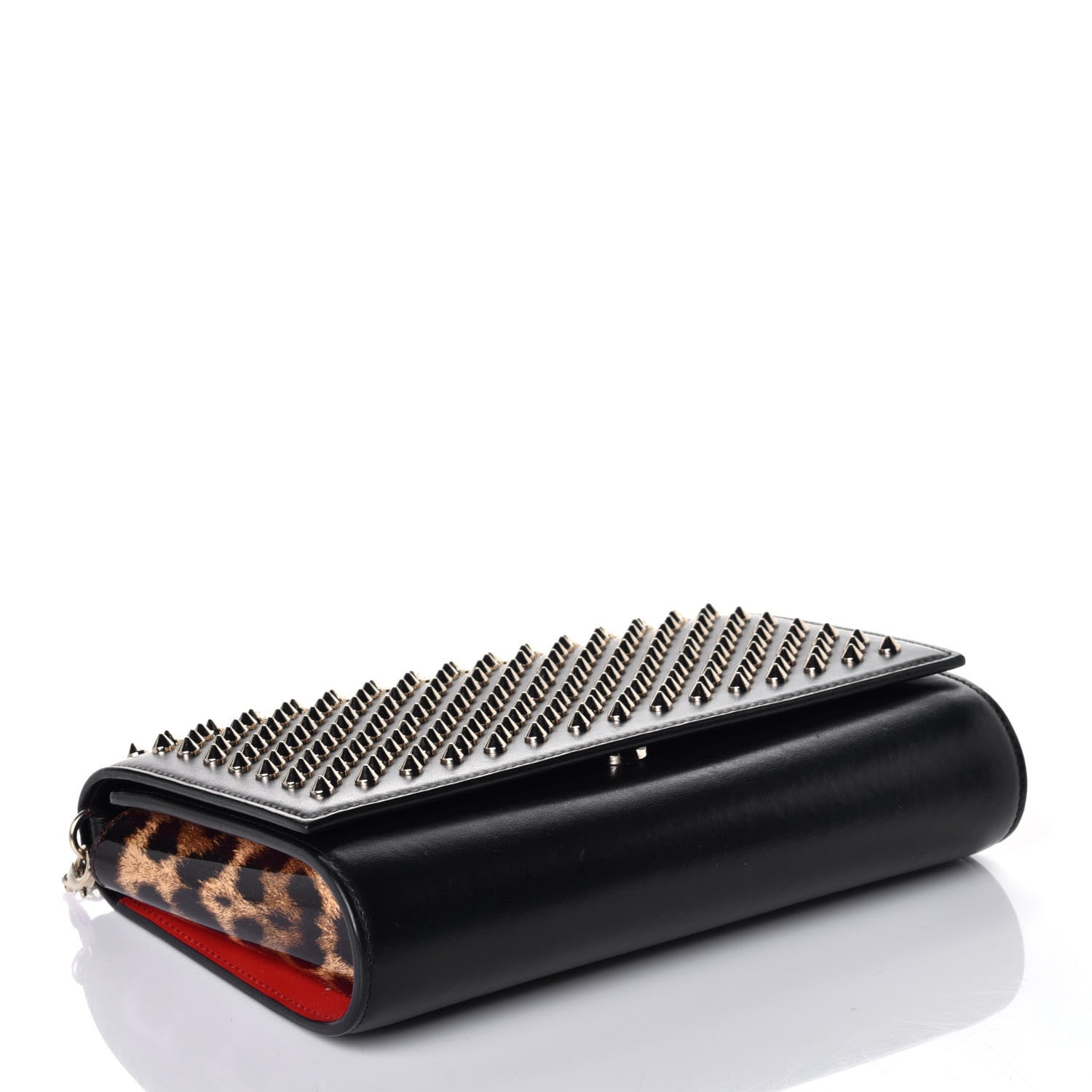 Christian Louboutin Calfskin Patent Leopard Spikes Paloma Clutch Black 4 of 9
