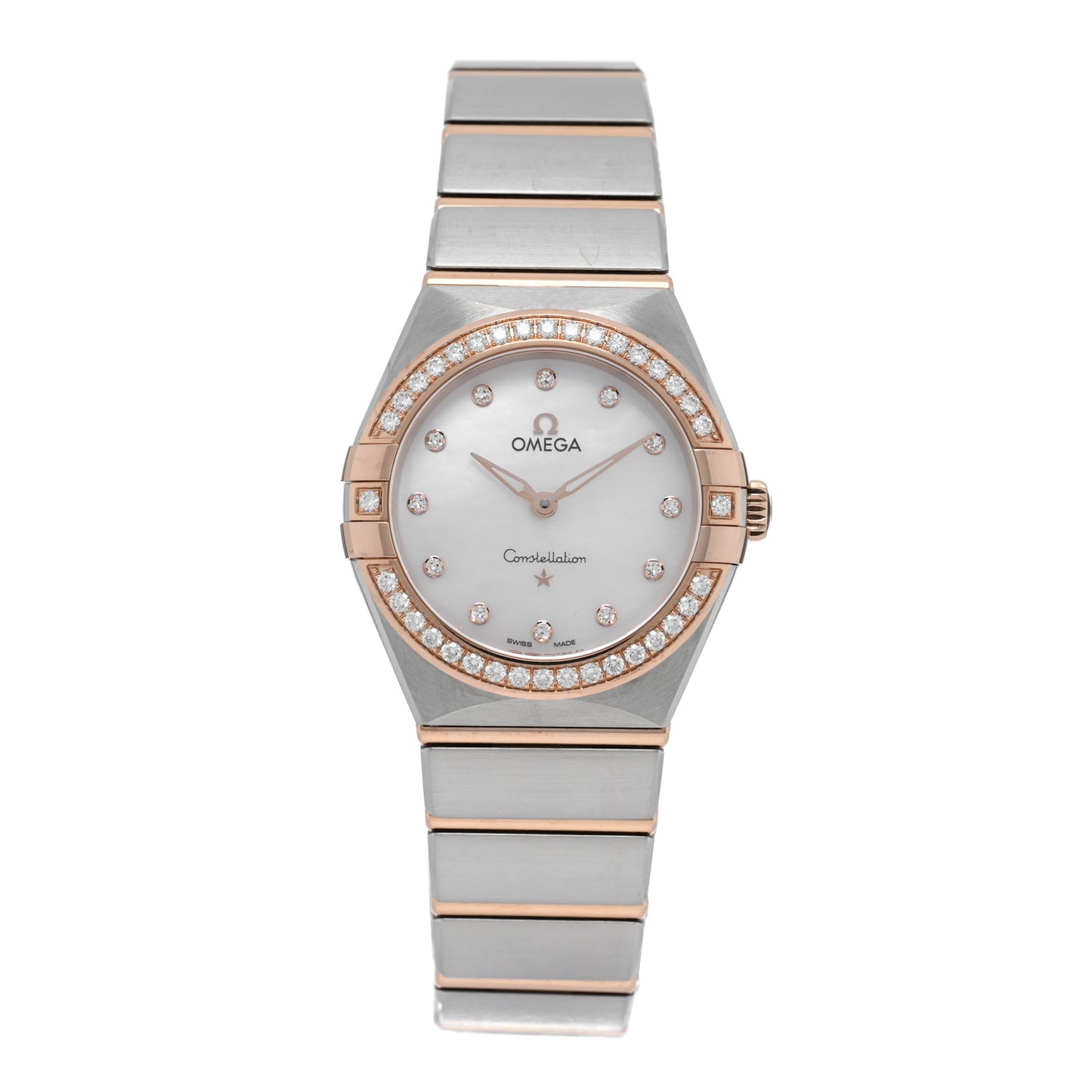 Stainless Steel 18K Sedna Gold Diamond Bezel Mother of Pearl 28mm Constellation Quartz Watch 131.25.28.60.55.001