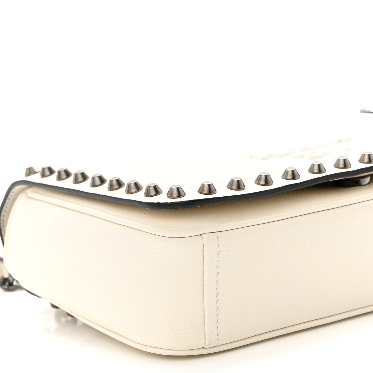 Glace Calfskin Studded Crossbody White