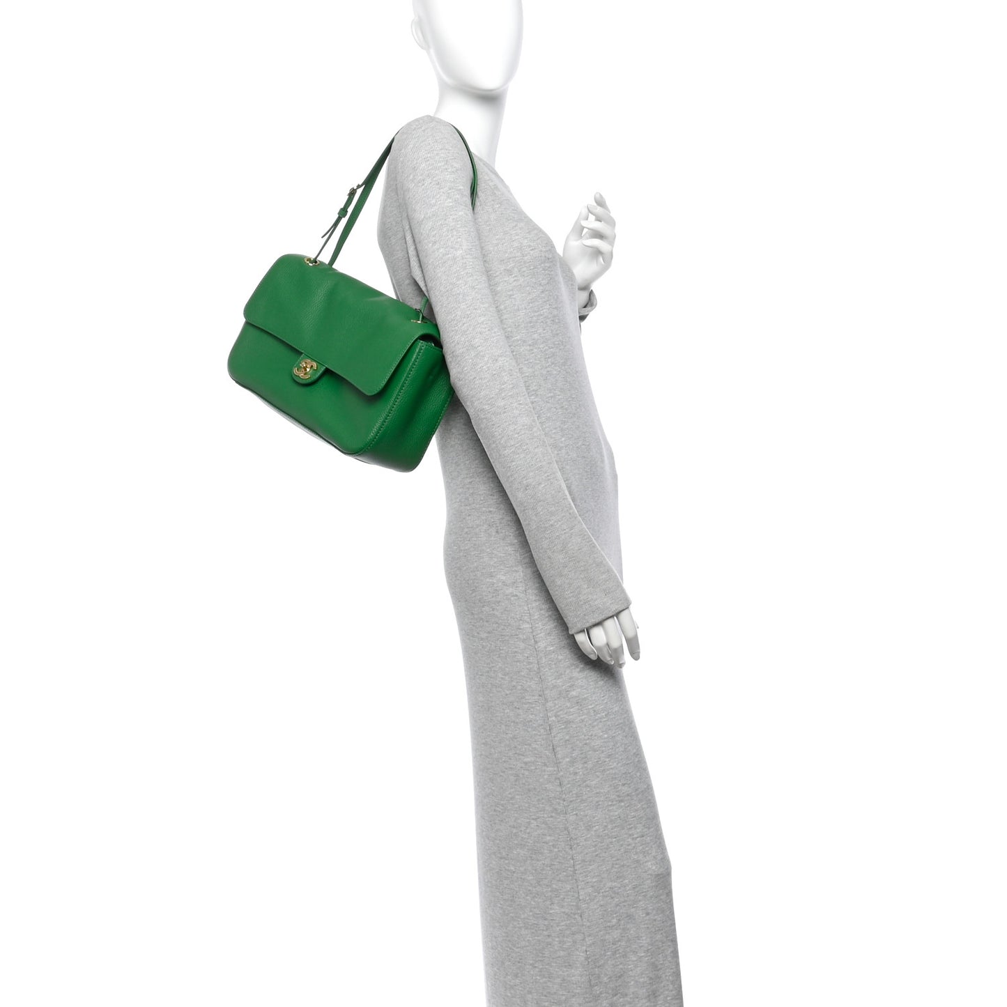 Grained Calfskin Small Souplissimo Maxi Flap Green