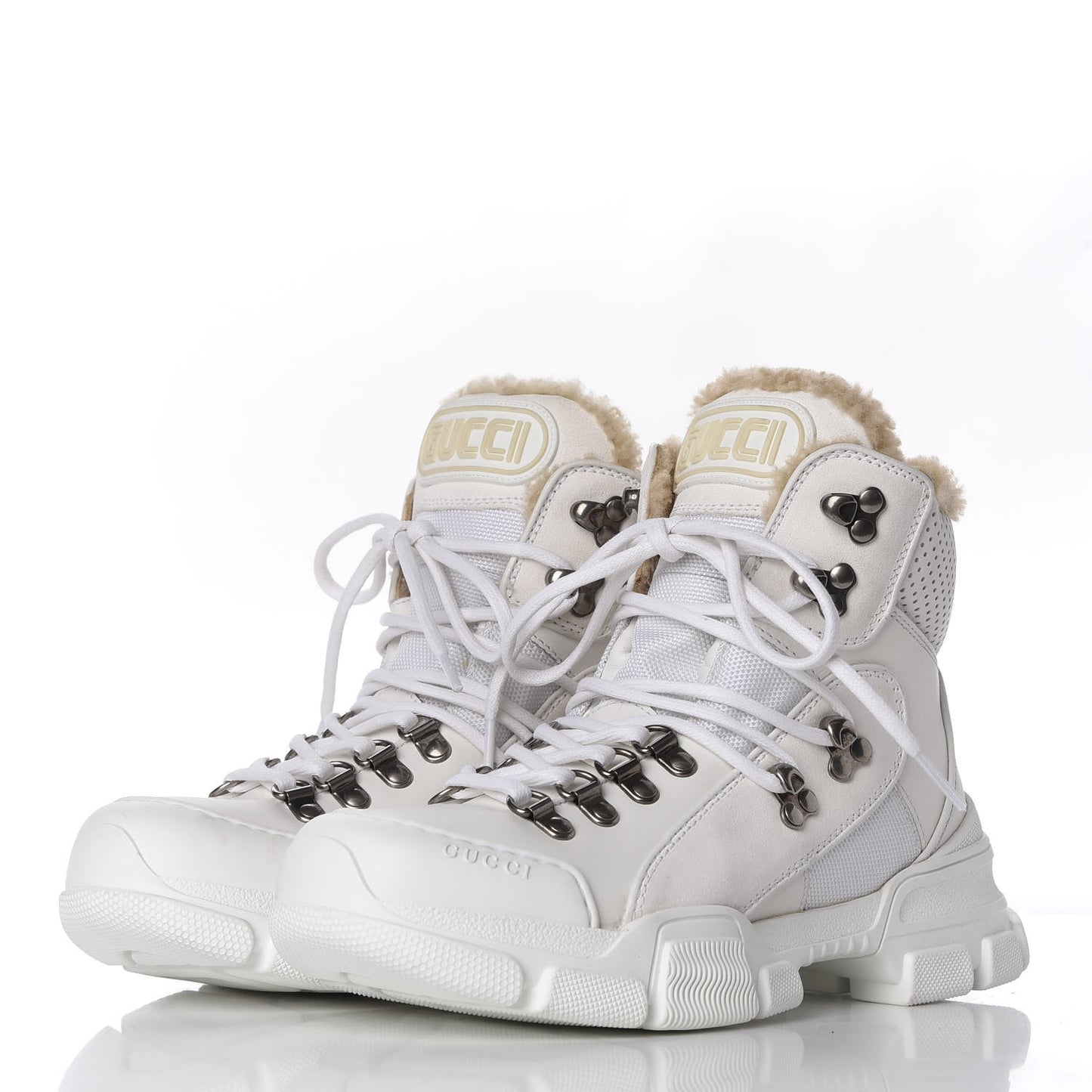 X SEGA Calfskin Suede Shearling Technical Canvas Womens Flashtrek High-Top Sneakers 36 Great White