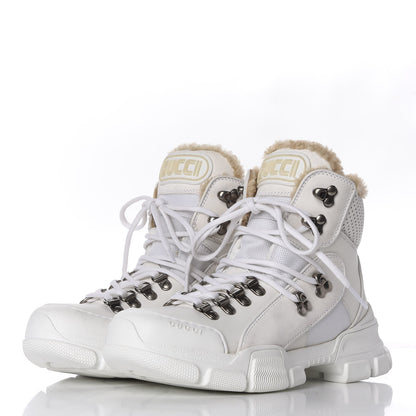 Gucci X SEGA Calfskin Suede Shearling Technical Canvas Womens Flashtrek High-Top Sneakers 36 Great White 3 of 9