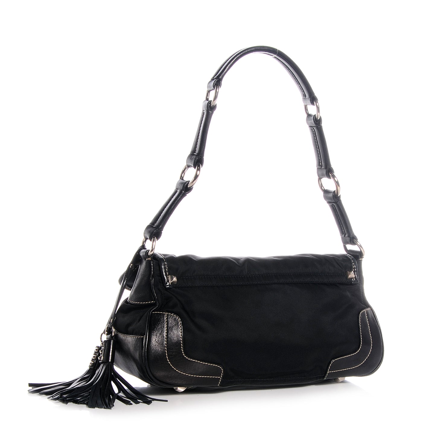Tessuto Nylon Tassel Shoulder Bag Nero Black