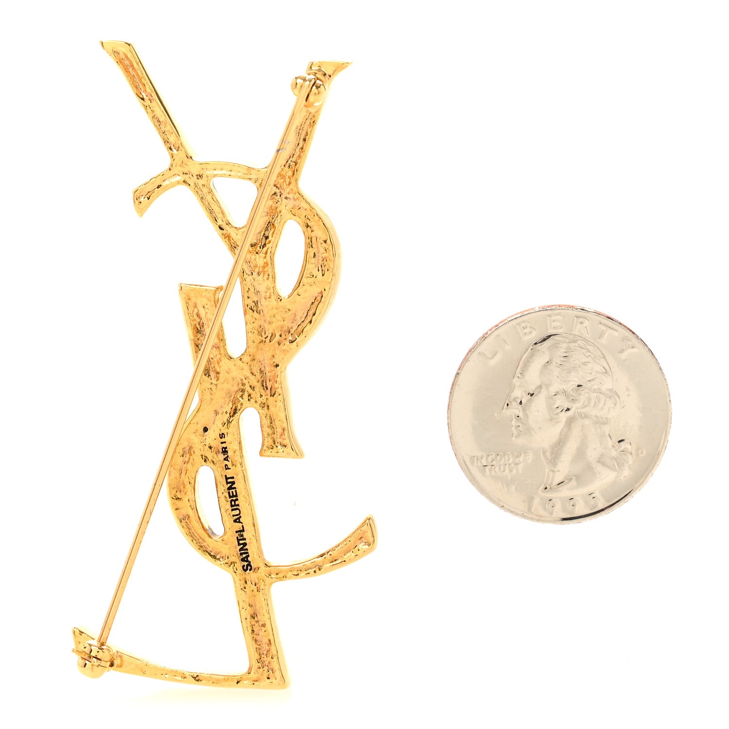 Saint Laurent Monogram Crocodile Opyum Brooch Gold 1850249
