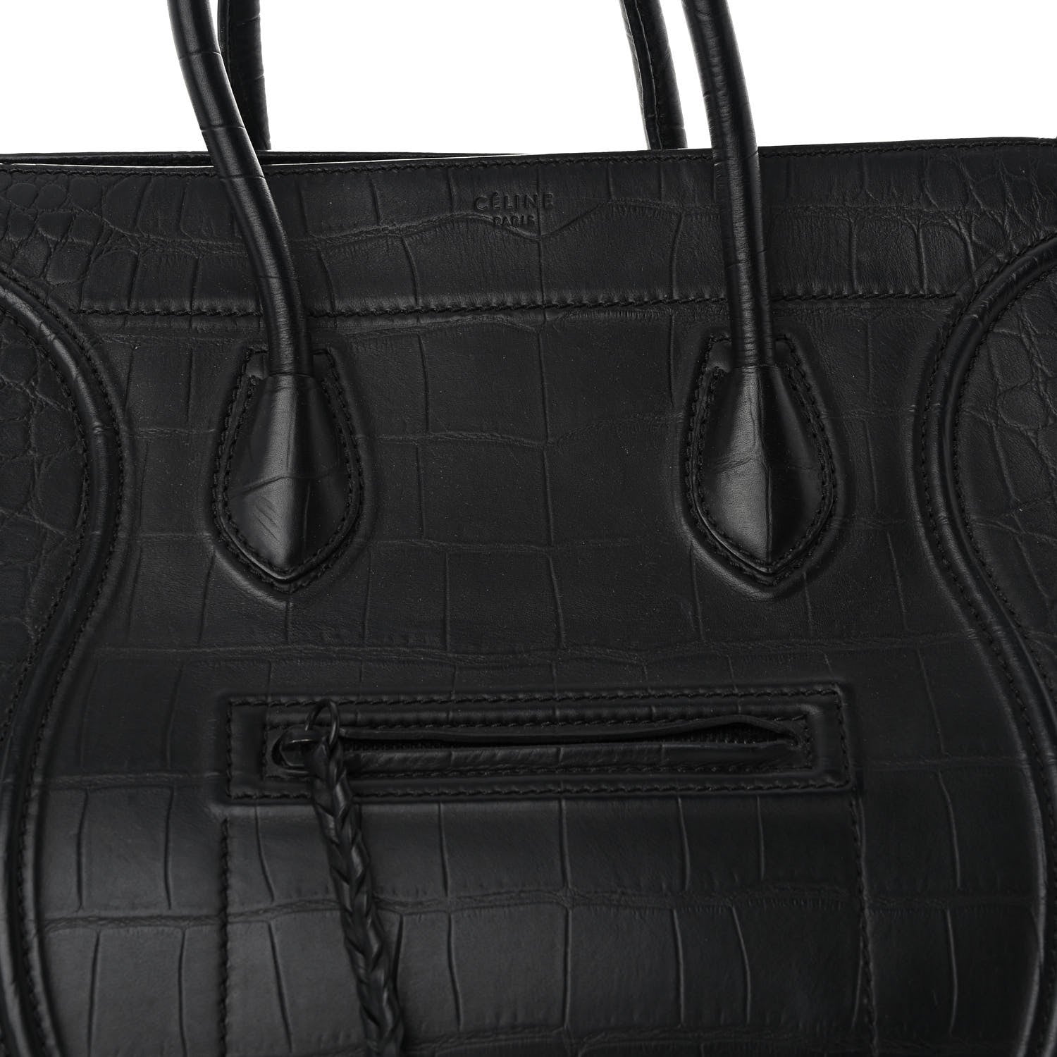 Celine Crocodile Embossed Calfskin Medium Phantom Luggage Black 8 of 10