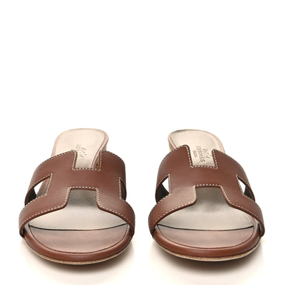 Hermes Calfskin Oasis Sandals 37.5 Gold 2 of 9