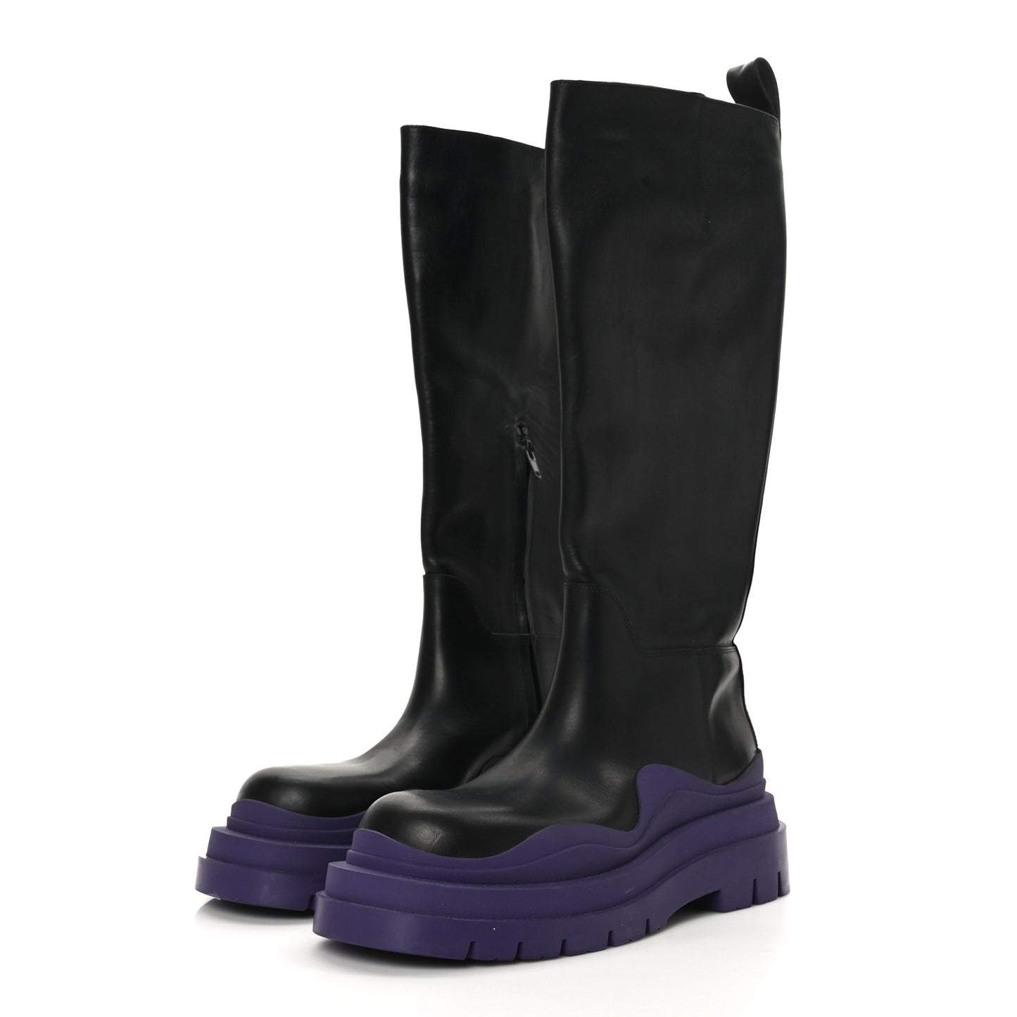 Calfskin The Tire High Boots 38 Black Plum