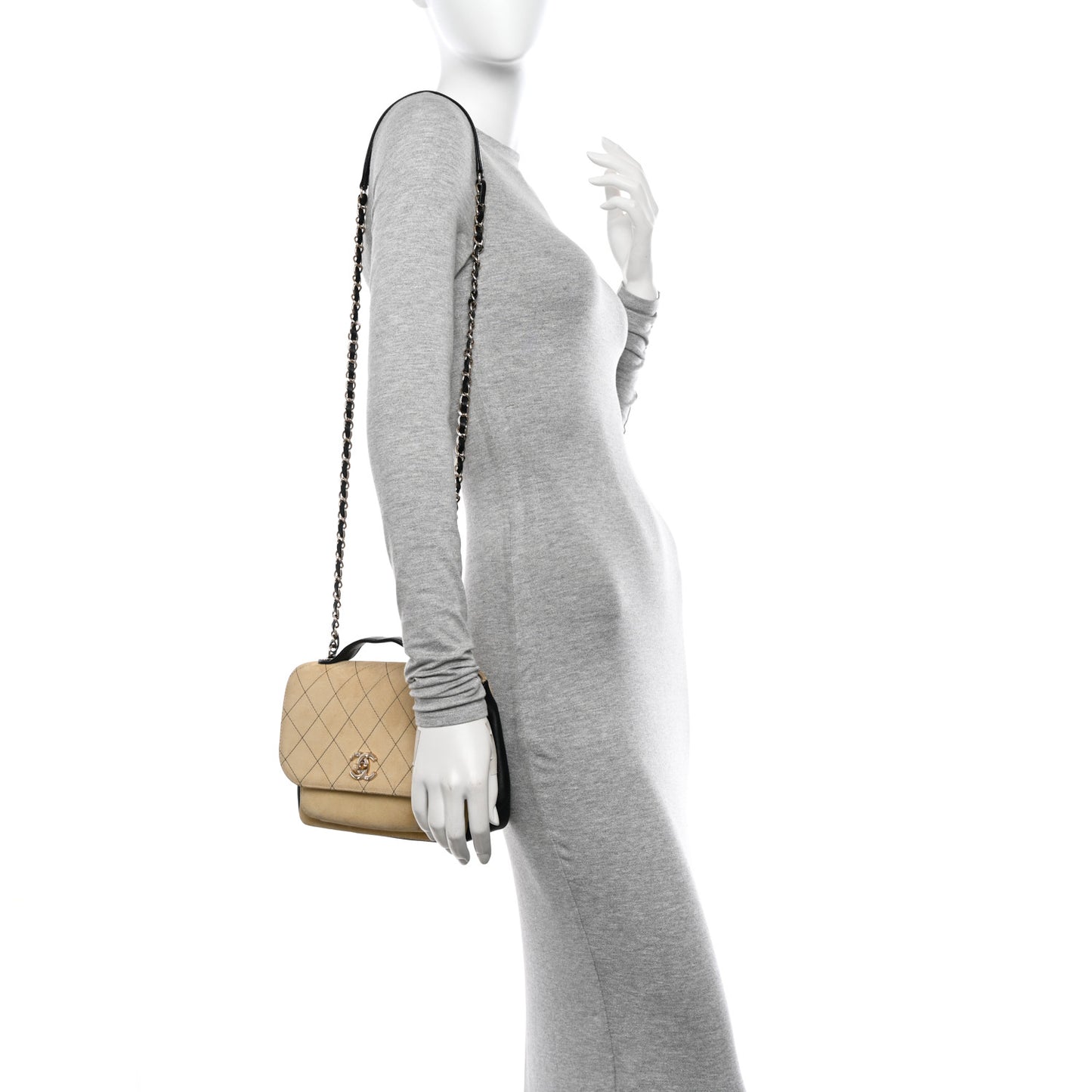 Suede Calfskin Small Business Affinity Flap Beige