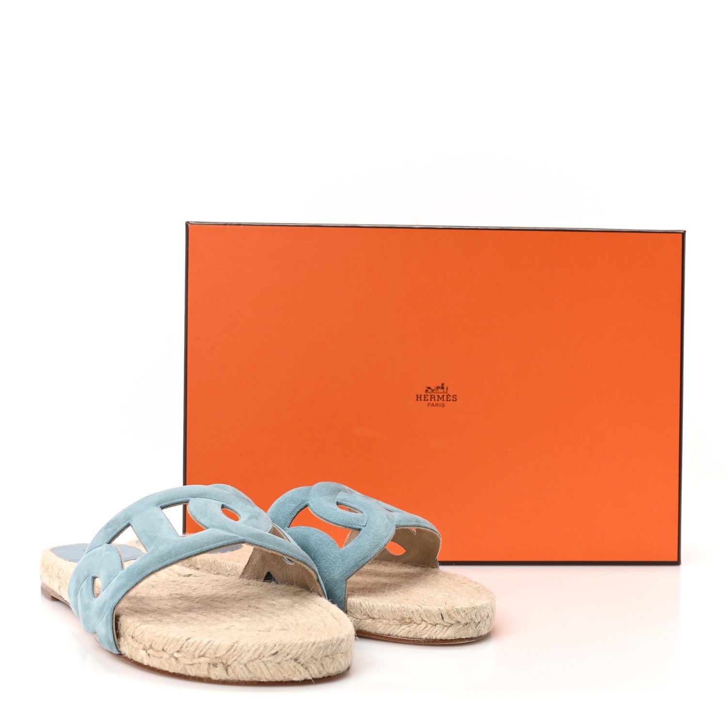 Hermes Suede Goatskin Famosa Espadrille Sandals 37 Bleu Citadin 9 of 9