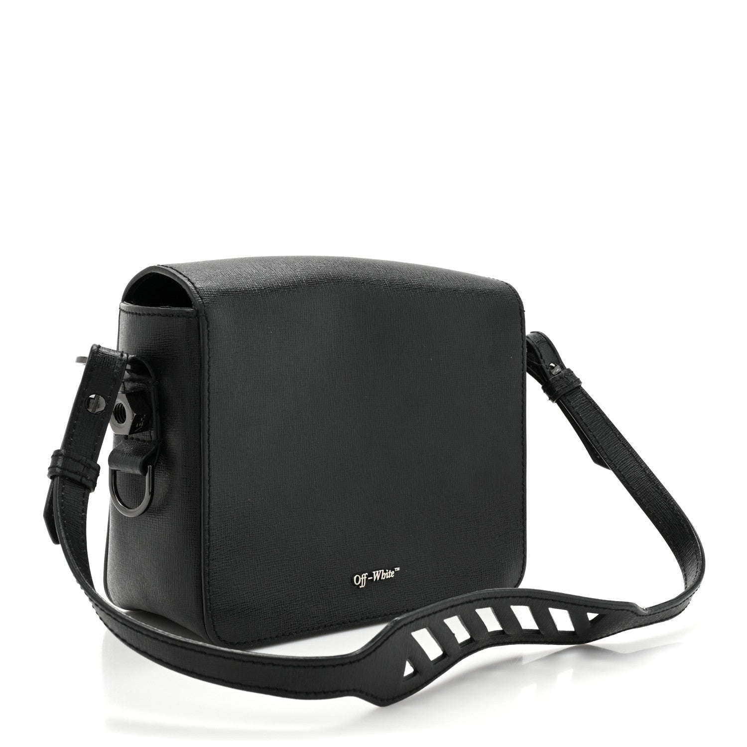 Off-White Saffiano Striped Diag Binder Clip Bag Black White 3 of 10