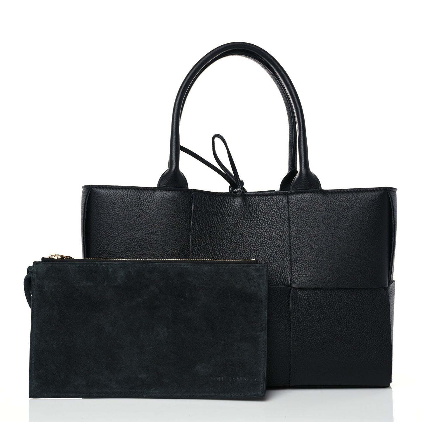 Grained Calfskin Intrecciato Small Arco Tote Black