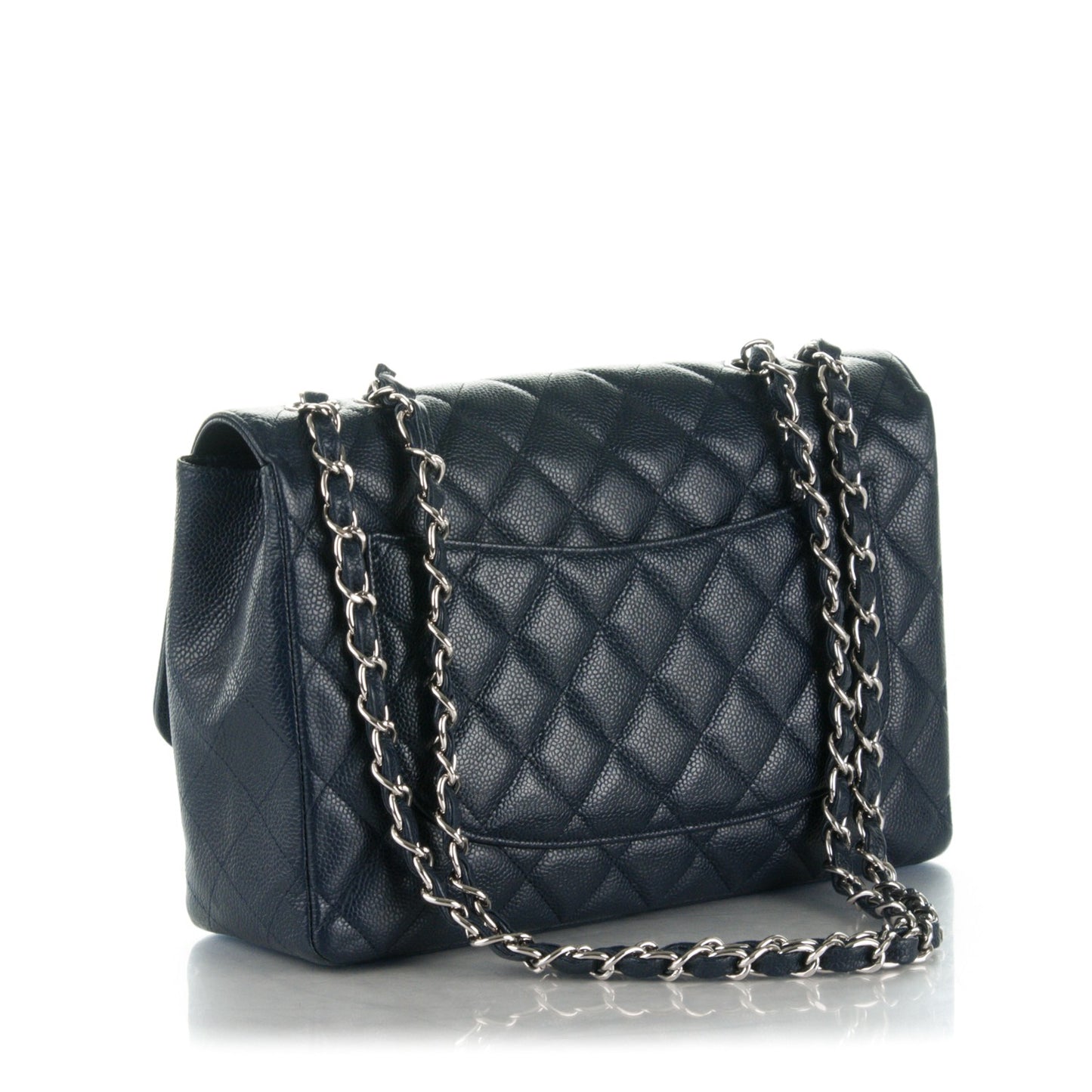 Caviar Jumbo Single Flap Navy Blue