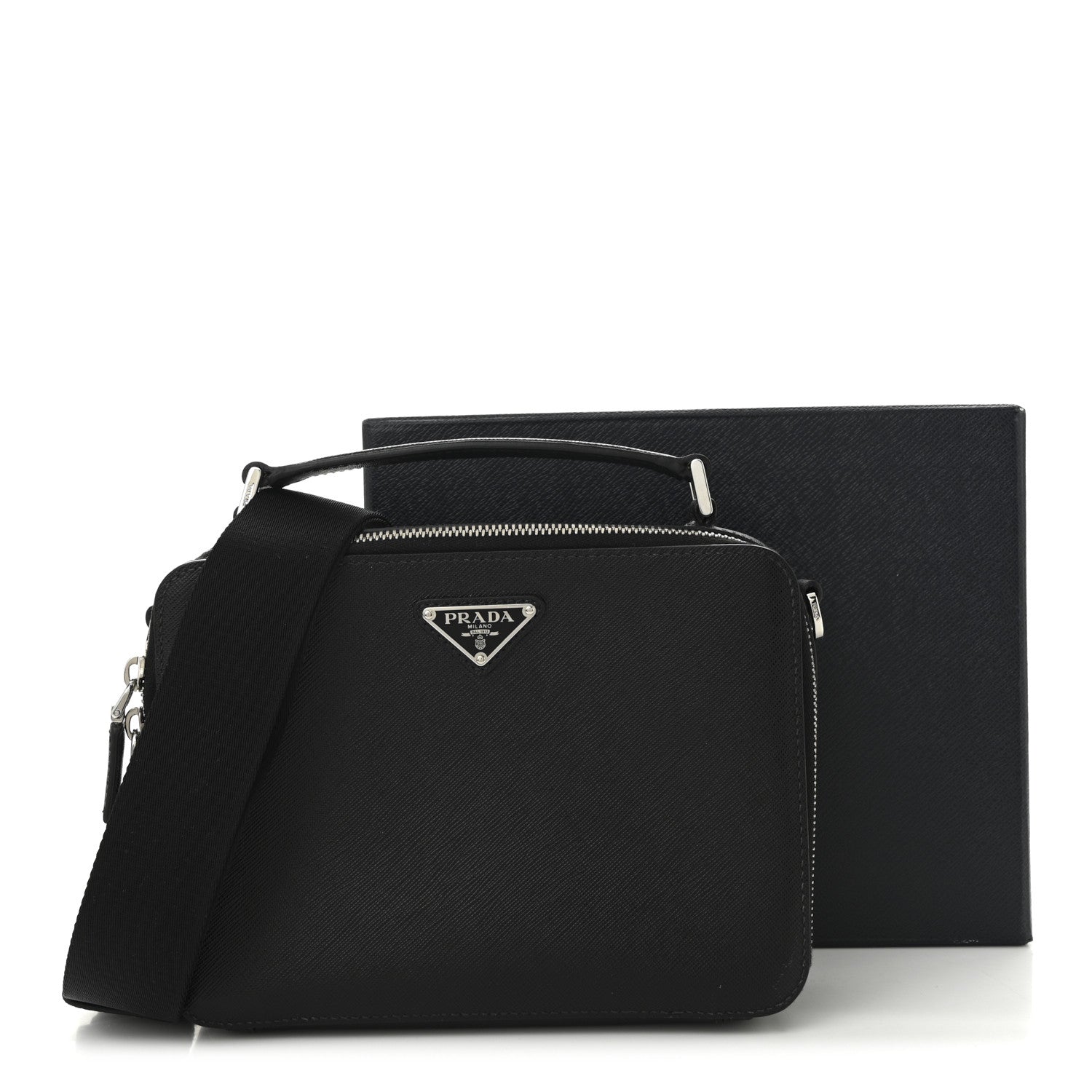 Prada Saffiano Travel Medium Brique Crossbody Bag Black 11 of 11