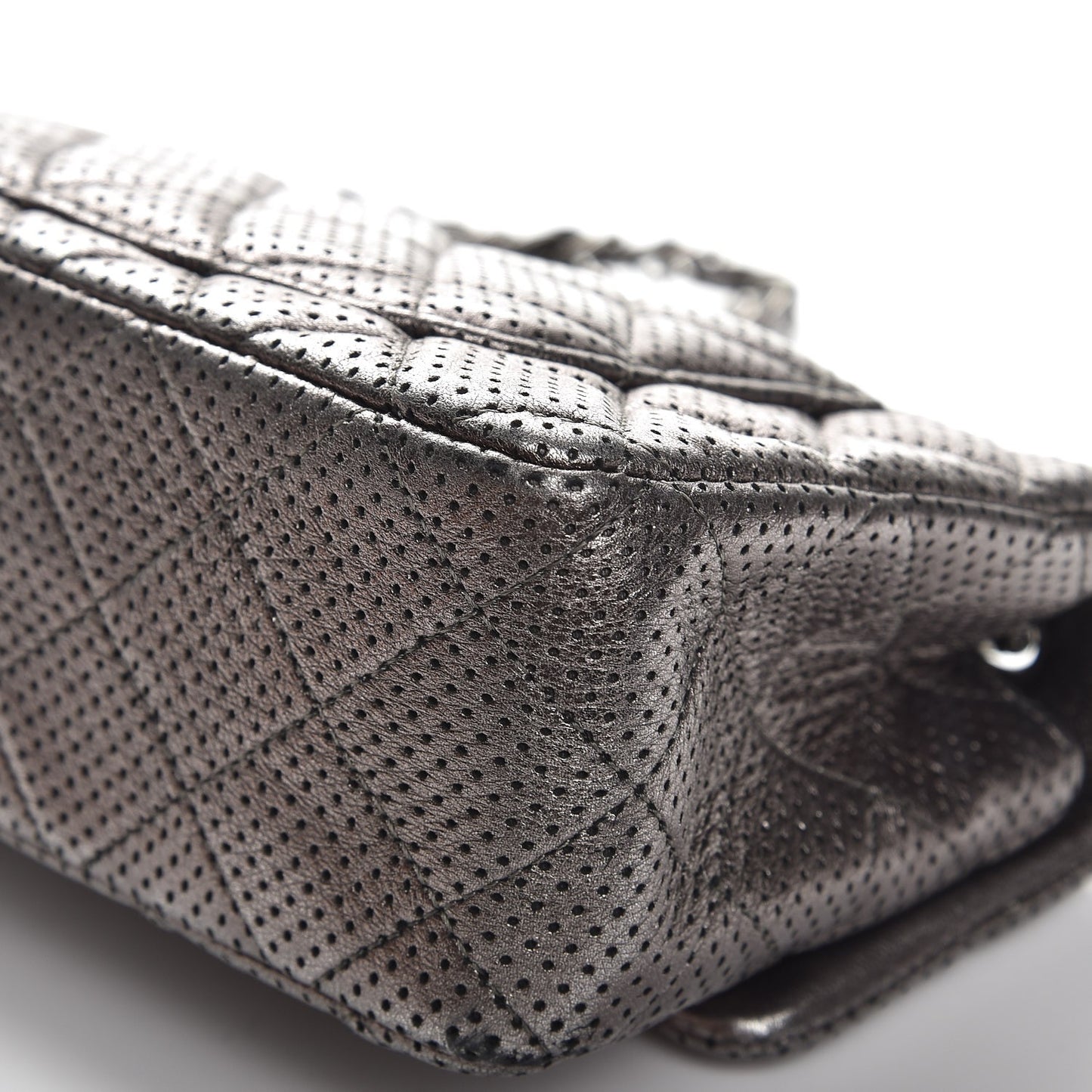 Metallic Lambskin Perforated Mini Rectangular Flap Grey