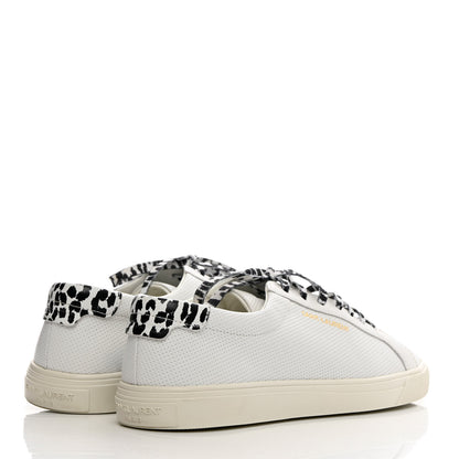 Saint Laurent Perforated Calfskin Cheetah Print Andy Low Top Sneakers 38.5 White Black 4 of 14