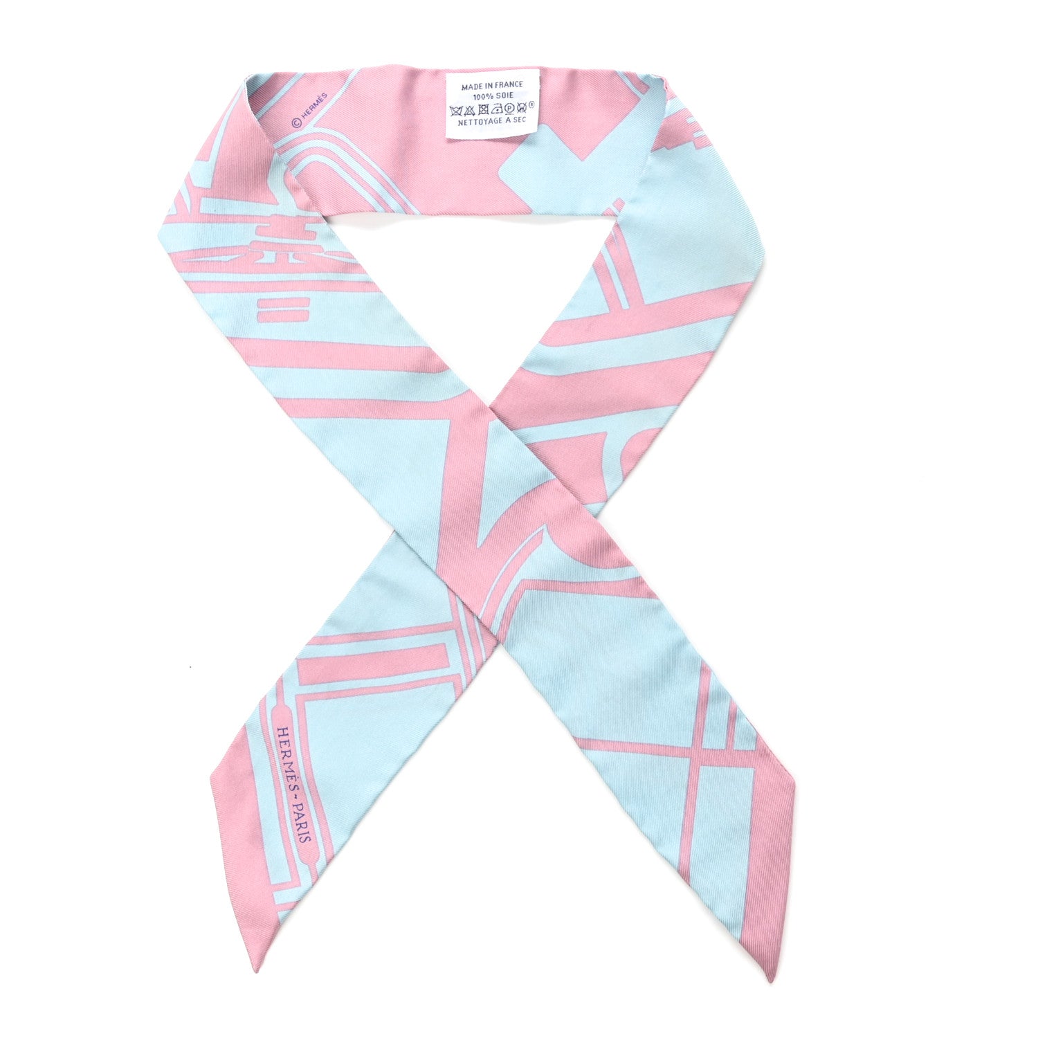 Hermes Silk Les Coupes Tattoo Twilly Ciel Vieux Rose 1 of 5
