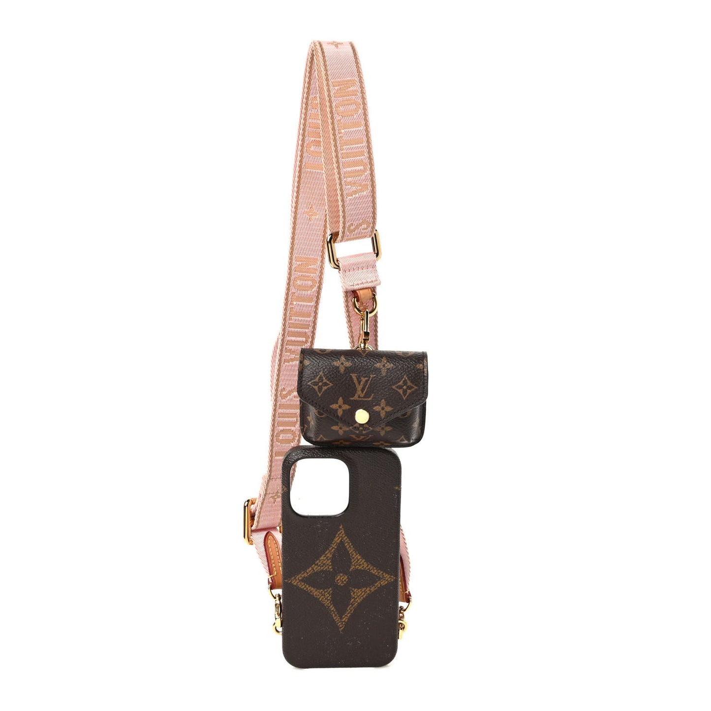 Monogram Bumper On Strap iPhone 13 Pro Shoulder Strap Creme Pink