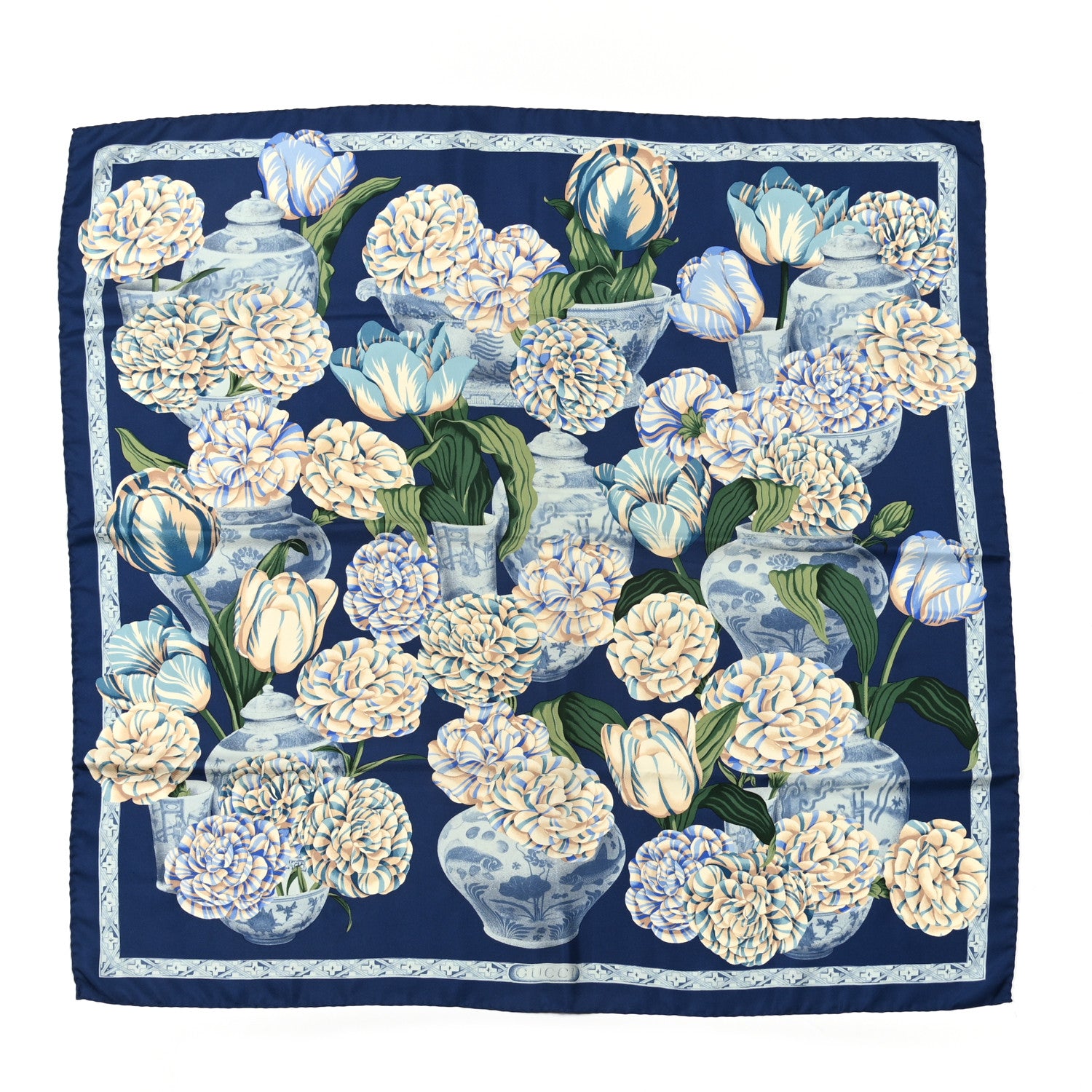 Gucci Silk Peonies Vase Shawl Blue 1 of 4