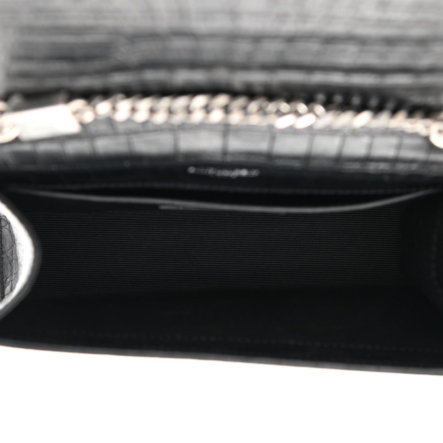 Calfskin Crocodile Embossed Small Classic Monogram Kate Tassel Satchel Black