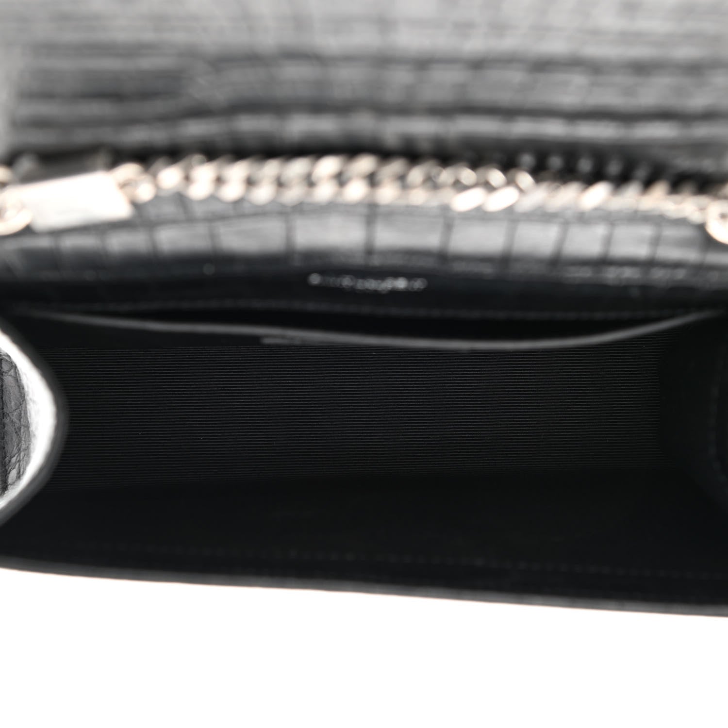 Saint Laurent Calfskin Crocodile Embossed Small Classic Monogram Kate Tassel Satchel Black 5 of 8