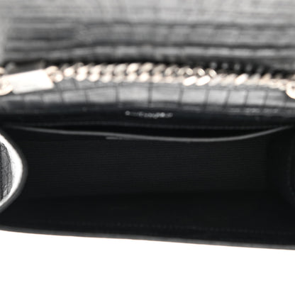 Saint Laurent Calfskin Crocodile Embossed Small Classic Monogram Kate Tassel Satchel Black 5 of 8