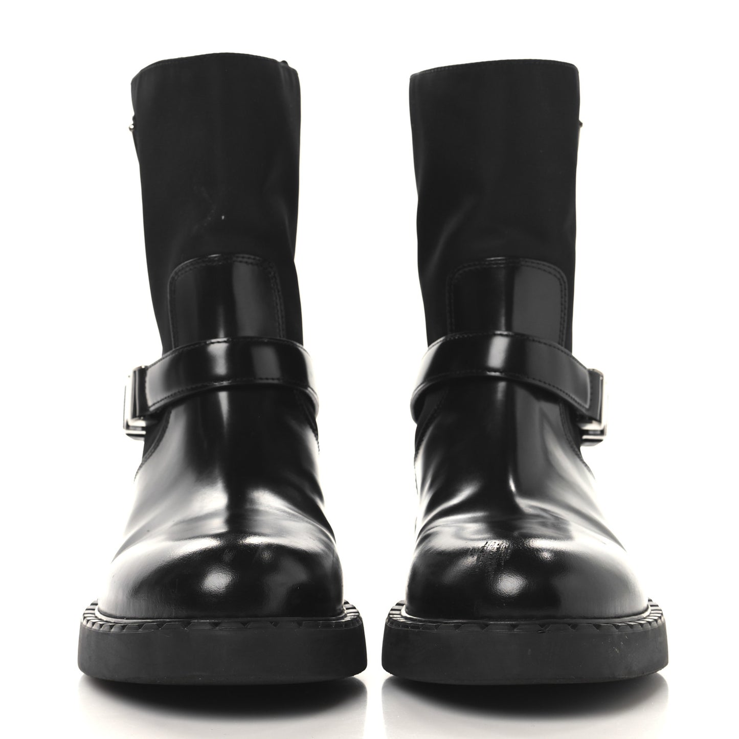 Spazzolato Re-Nylon Metal Triangle Logo Buckled 50mm Biker Boots 40.5 Black