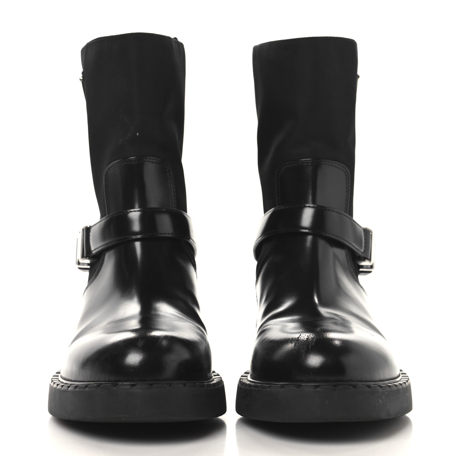 Prada Spazzolato Re-Nylon Metal Triangle Logo Buckled 50mm Biker Boots 40.5 Black 3 of 11