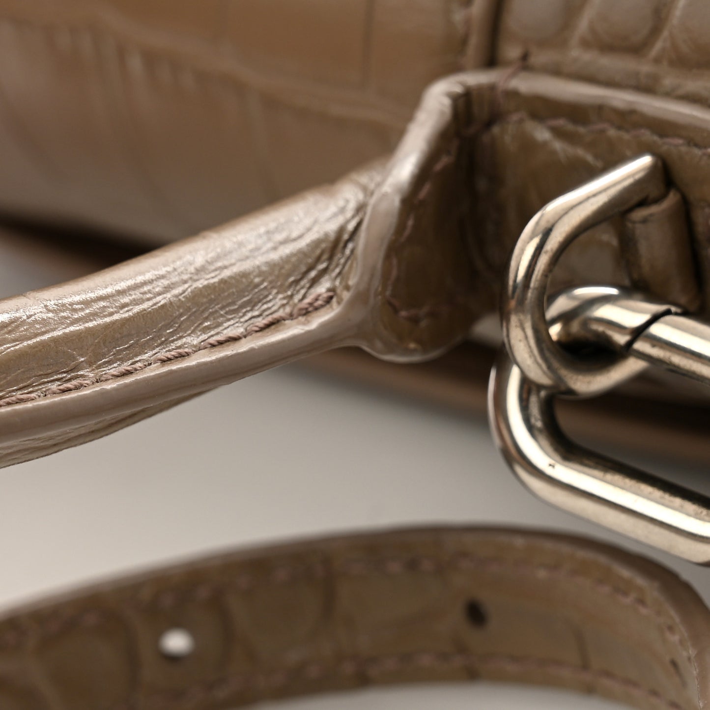 Shiny Calfskin Crocodile Embossed Hourglass Top Handle Bag XS Mink Grey